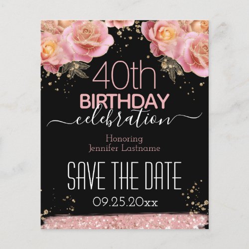 40th Birthday Save the Date Pink Floral Budget