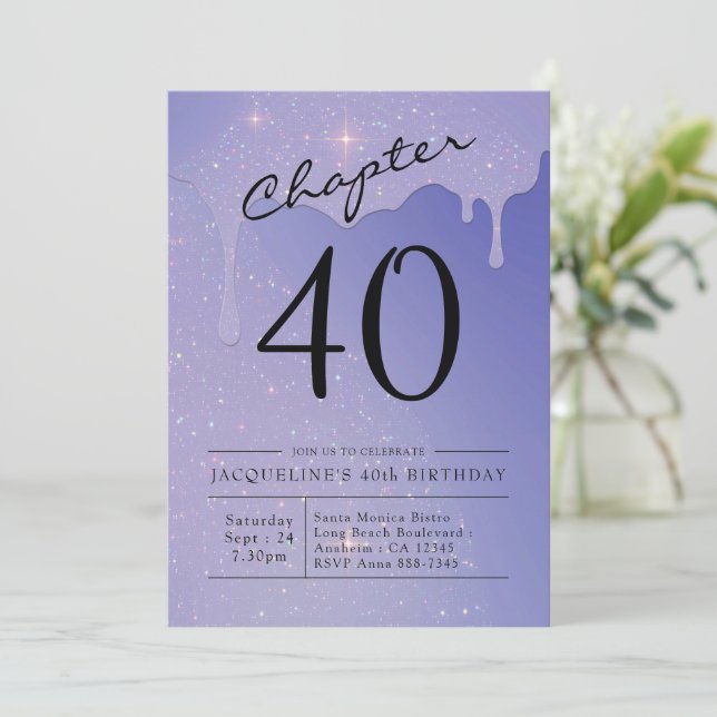 40th Birthday Script Glitter Invitation (Standing Front)