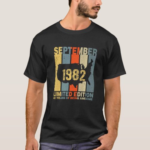 40th Birthday September 1982 40 Years Of Being Awe T_Shirt