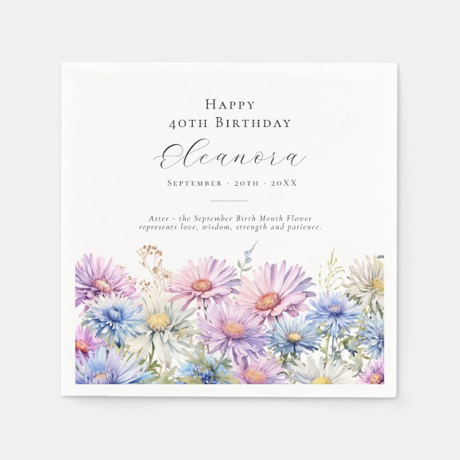 40th Birthday September Birth Flower Custom Napkins (Front)