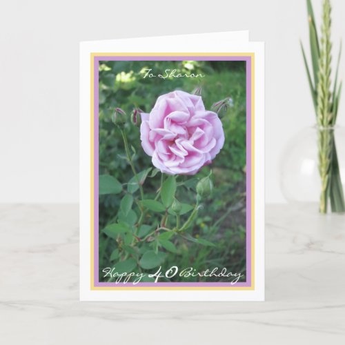 40th Birthday Sharon Pink Rose Elegant Gold Frame Card