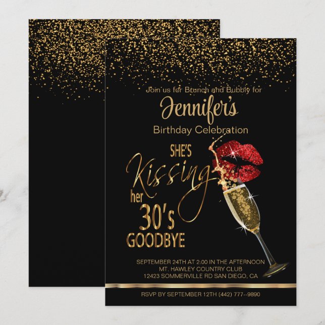 40th Birthday - She's Kissing her 30's Goodbye Invitation (Front/Back)