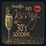 40th Birthday - She's Kissing her 30's Goodbye Square Sticker<br><div class="desc">40th Birthday stickers ready for you to personalize. If you need a different Age Number, please contact me "BEFORE" you place your order. ⭐This Product is 100% Customizable. (Except the Gold Script Lettering... you must contact me to change the wording) *****Click on CUSTOMIZE BUTTON to add, delete, move, resize, changed...</div>