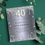 40th birthday silver glitter budget invitation flyer<br><div class="desc">Please note that this invitation is on flyer paper and very thin. Envelopes are not included. For thicker invitations (same design) please visit our store. A modern, stylish and glamorous invitation for a 40th birthday party. A faux silver looking background, decorated with glitter dust. Personalize and add your name and...</div>