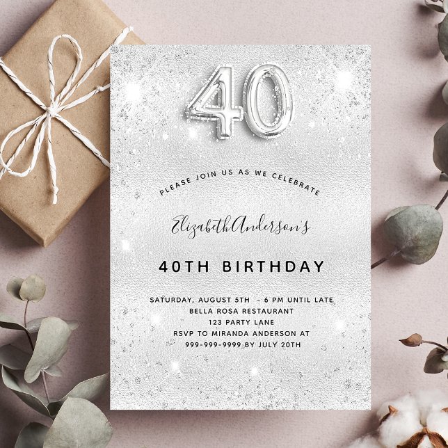 40th birthday silver glitter invitation (Creator Uploaded)