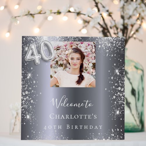 40th birthday silver glitter photo welcome foam board