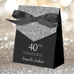 40th Birthday Silver Glitter Thank You Favor Boxes<br><div class="desc">This fabulous modern 40th Birthday Silver Glitter Thank You favor box with sparkling silver glitter, the birthday girl's name in a trendy script font, and tied with an elegant black bow would be perfect for your event. It would be great for a candy station, on a thank you gift table,...</div>