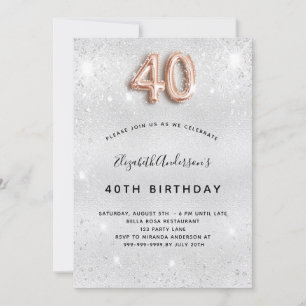 40th birthday silver gold glitter invitation