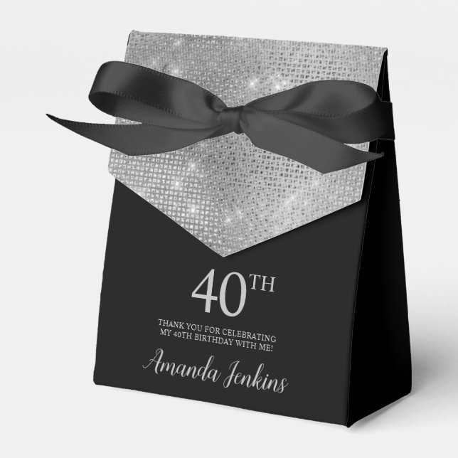 40th Birthday Silver Thank You Favor Box (Front Side)