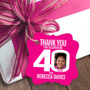 40th birthday simple bold photo pink white favor tags