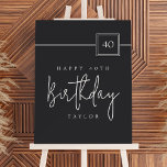 40th Birthday Simple Minimalist Flat Black Foam Board<br><div class="desc">Celebrate forty in style with this elegant flat-black and ivory beige party easel sign.  The modern minimalist layout pairs a deep matte black background with refined ivory-beige typography—featuring a bold sans-serif for the event details and a graceful handwritten script for the word “Birthday.” A sleek square badge highlights the milestone...</div>