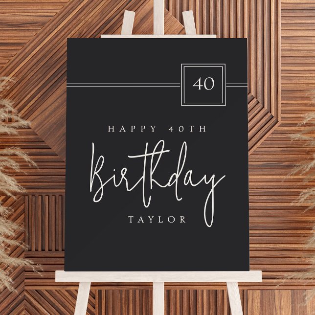 40th Birthday Simple Minimalist Flat Black Foam Board (Creator Uploaded)