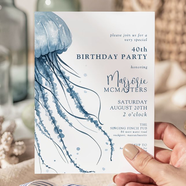 40th Birthday Simple Modern Coastal Jellyfish Invitation (Creator Uploaded)