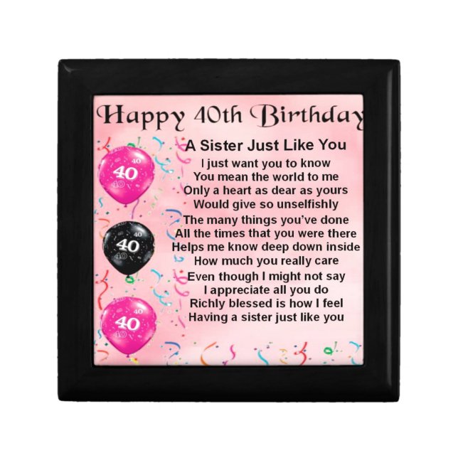 40th Birthday - Sister Poem Jewelry Box (Front)