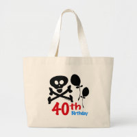 40th Birthday Skull Crossbones Large Tote Bag
