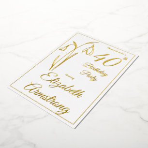 40th Birthday Snowdrop Floral Black And White Foil Invitation