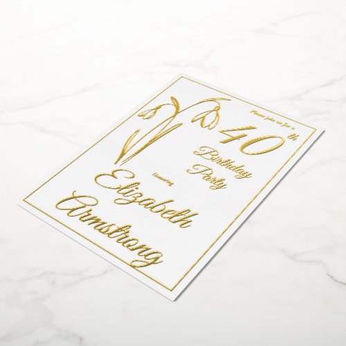 40th Birthday Snowdrop Floral Black And White Foil Invitation