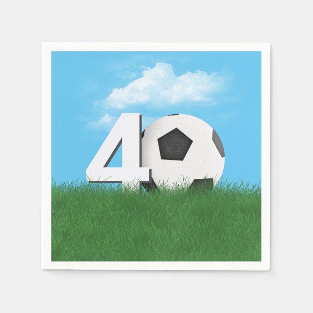 40th Birthday Soccer Ball In Green Grass Napkins (Front)