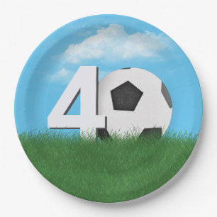 40th Birthday Soccer Ball In Green Grass Paper Plates