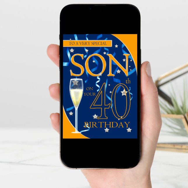 40th Birthday Son - Champagne Glass Card (Front Digital)