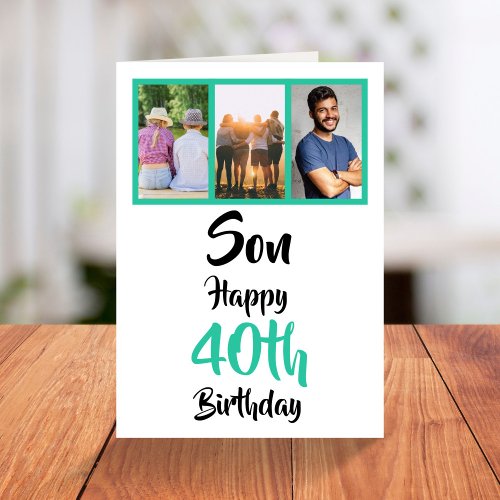 40th Birthday Son Green Modern Photo Collage Card