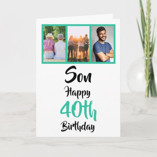 40th Birthday Son Green Modern Photo Collage Card