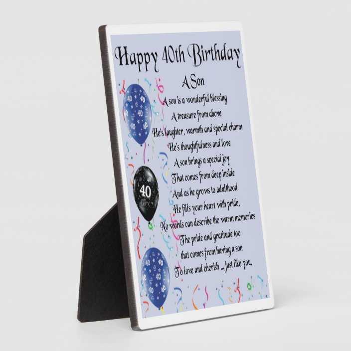 40th Birthday Son Poem Plaque | Zazzle.com