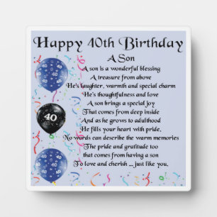 40th Birthday Son Poem Plaque