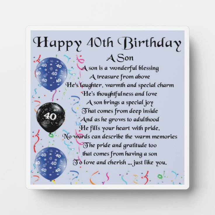 40th Birthday Son Poem Plaque | Zazzle