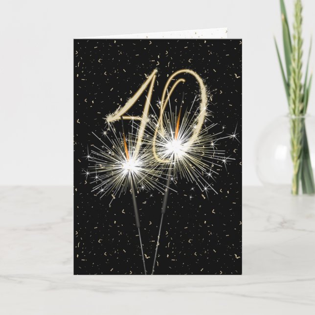 40th Birthday Sparkler on black Card (Front)