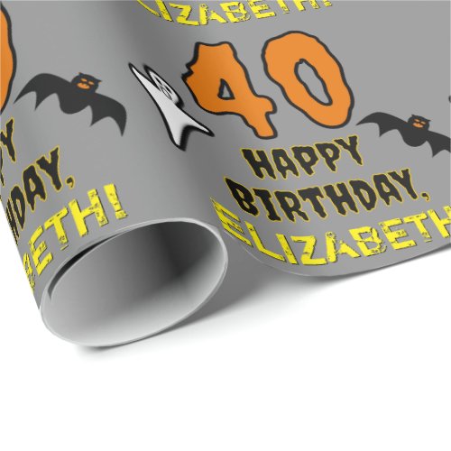 40th Birthday Spooky Halloween Theme Custom Name Wrapping Paper