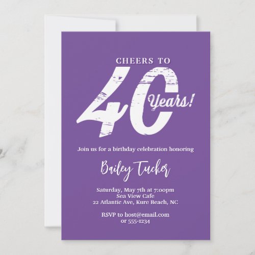 40th Birthday Spring Purple Womens Birthday Party Invitation