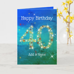 40th Birthday - Star Numbers - Blue Green - Age 40 Card