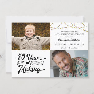 40th Birthday String Lights 2 Photos Typography Invitation