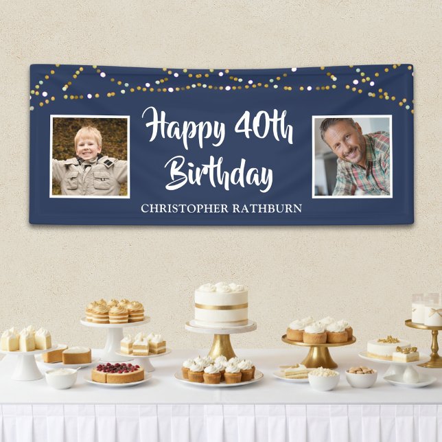 40th Birthday String Lights Name Blue Banner (Creator Uploaded)