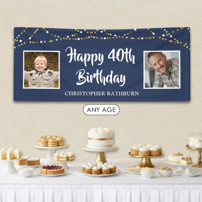40th Birthday String Lights Name Blue Banner (Creator Uploaded)