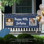 40th Birthday String Lights Name Blue Banner<br><div class="desc">Celebrate a 40th (or any age) birthday with this editable royal blue banner sign featuring two photos (perhaps Then and Now pictures) of him or her, the suggested title HAPPY 40TH BIRTHDAY in your choice of font styles and colors (shown in a brush stroke font in white), personalized with their...</div>