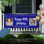 40th Birthday String Lights Name Royal Blue Banner<br><div class="desc">Celebrate a 40th (or any age) birthday with this editable royal blue banner sign featuring two photos (perhaps Then and Now pictures) of him or her, the suggested title HAPPY 40TH BIRTHDAY in your choice of font styles and colors (shown in a brush stroke font in white), personalized with their...</div>