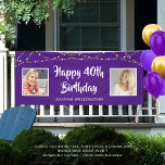 40th Birthday String Lights Photo Purple Banner<br><div class="desc">Celebrate a 40th (or any age) birthday with this custom banner sign featuring two photos (perhaps Then and Now pictures) of him or her, the suggested title HAPPY 40TH BIRTHDAY in your choice of font styles and colors (shown in a brush stroke font in white), personalized with their name or...</div>