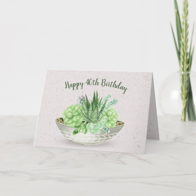 40th Birthday Succulent Plant on Terrazzo Card (Front)