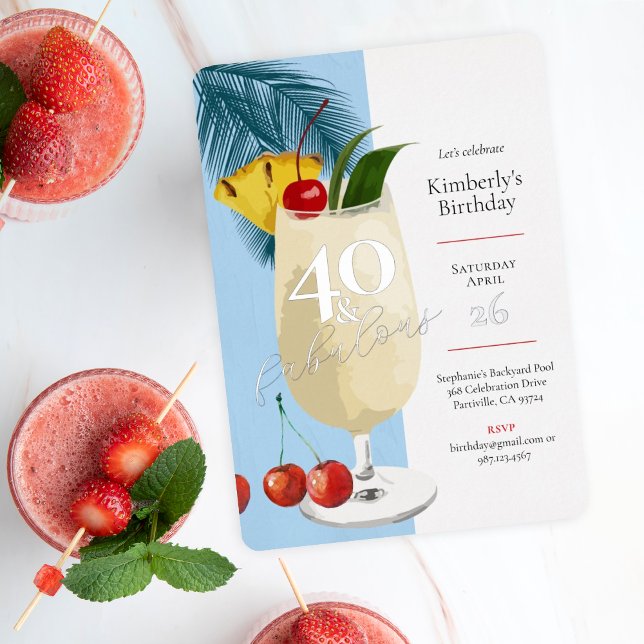 40th Birthday Summer Blue Cocktail Party  Foil Invitation (Creator Uploaded)