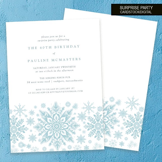 40th Birthday Surprise Party Blue Snowflake Invitation (Creator Uploaded)