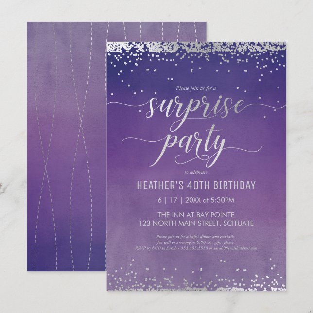 40th Birthday Surprise Party Invitation - Elegant (Front/Back)