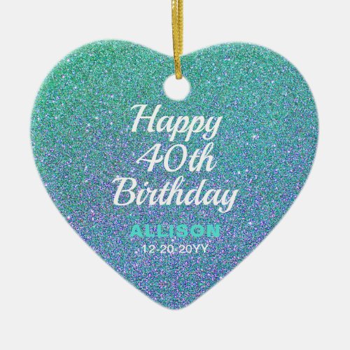 40th Birthday Teal Blue Glitter Personalized Ceramic Ornament