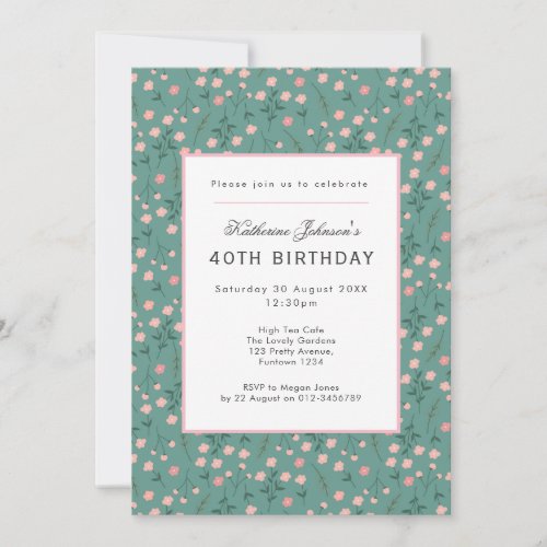 40th Birthday Teal Garden Party High Tea Invitation