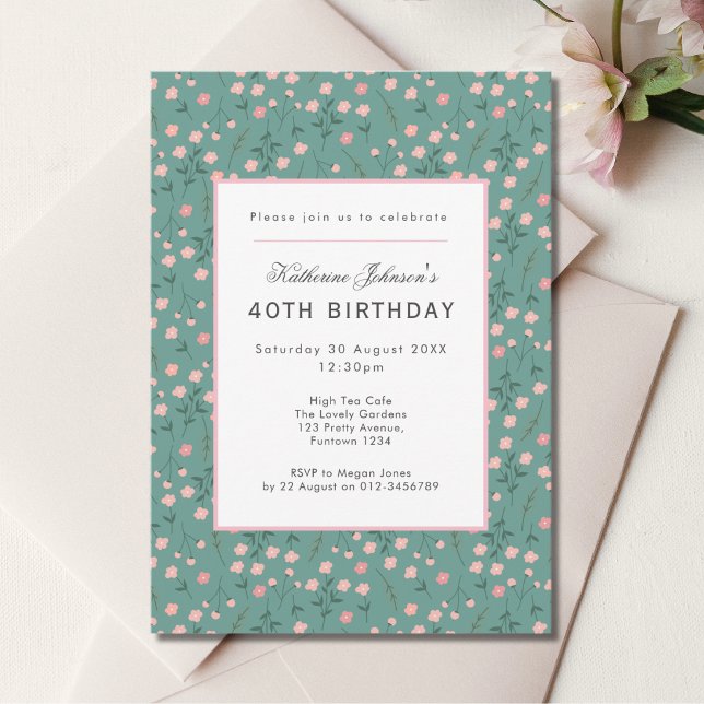 40th Birthday Teal Garden Party High Tea Invitation (Creator Uploaded)