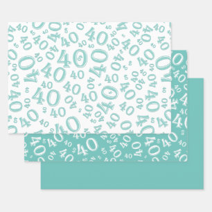 40th Birthday Teal & White Number Pattern 40 Wrapping Paper Sheets