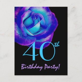40th Birthday Template Purple and Blue Rose W234