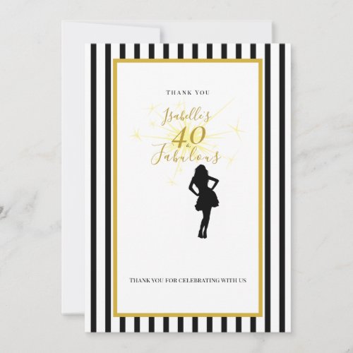 40th Birthday Thank You Card Black & Gold
