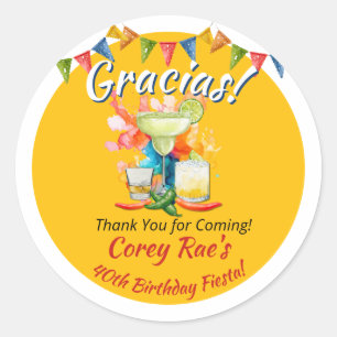 40th Birthday Thank You Fiesta "Gracias" Custom Classic Round Sticker